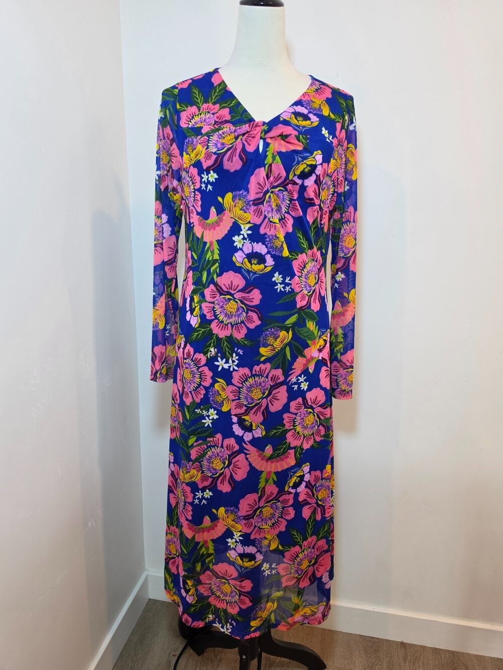 Floral Mesh Slip Maxi Dress Womens Medium Y2K Sheer